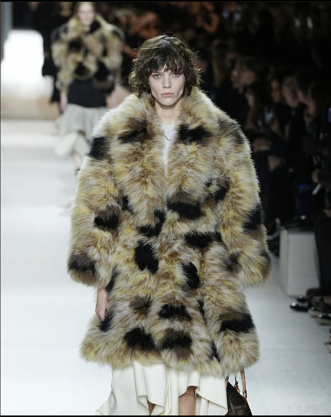 Loui Vuitton model new york fashion week fur coat