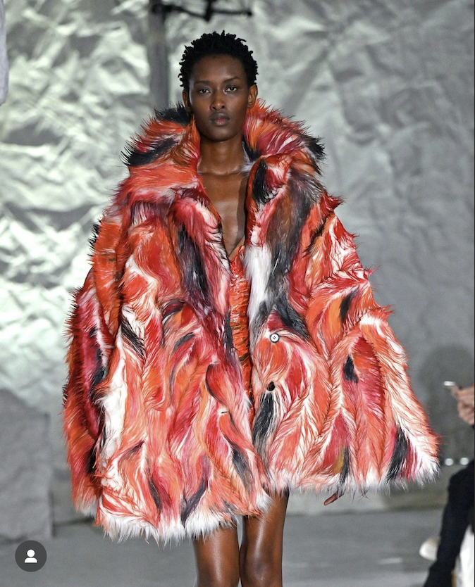 Marni model in fur coat new york fashion week 2024